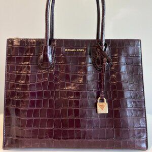 Michael Kors Mercer Wine Crocodile Leather Crossbody Bag